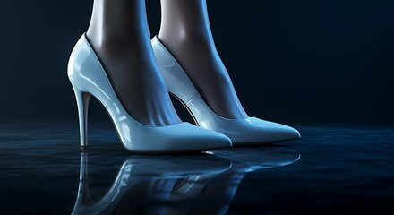 Elegant Womens High Heels on Reflective Floor Surface