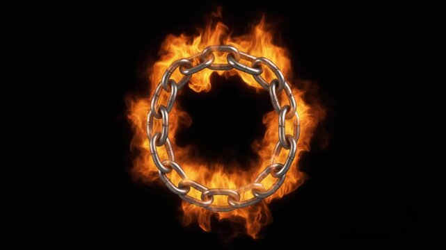 Fiery Chain Ring Symbolizing Strength and Transformation on Black Background.