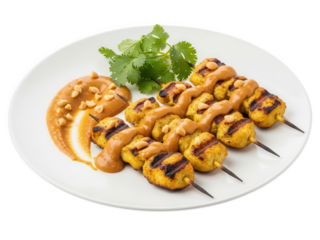 Chicken Satay Skewers with Peanut Sauce and Cilantro chicken skewers grilled chicken