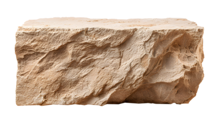 Rough sturdy sandstone block platform isolated on transparent background