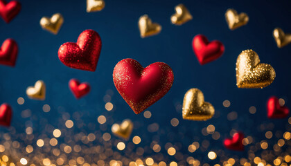 Luxury Heart Background &ndash; Midnight Blue with Gold Bokeh for Anniversaries

