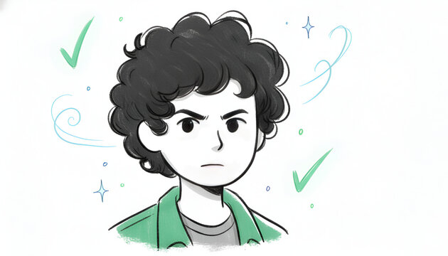 Confident young man portrait surrounded by floating green checks