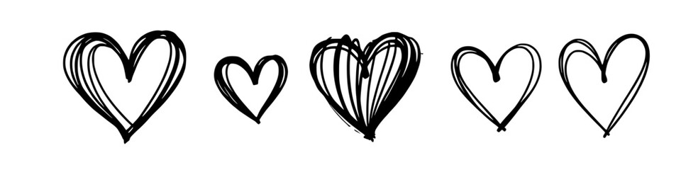 hand drawn heart doodles set sketch style love symbols black outline vector