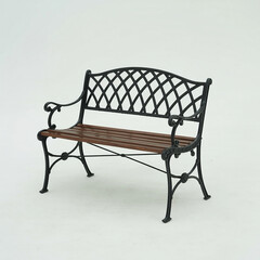 Classic wooden park bench with ornate cast iron frame