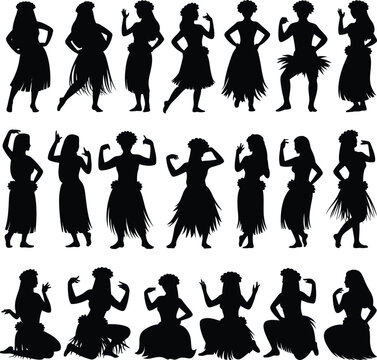 Hula dancer silhouettes vector set