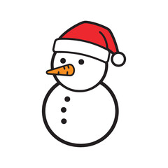 Snowman Icon vector illustration – Cute Cartoon Christmas Snowman with Santa Hat and Carrot Nose