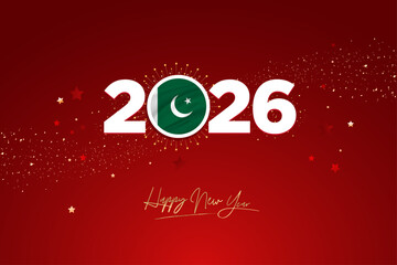 “2026” with Pakistani flag as zero and “HAPPY NEW YEAR” text, symbolizing national pride and celebration.