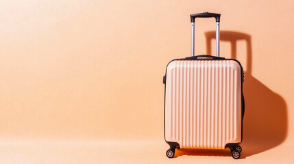 Open empty suitcase with sleek minimalist design placed against a neutral beige background modern travel accessory concept highlighting simplicity, elegance, and contemporary lifestyle