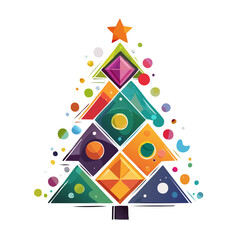 Colorful Geometric Christmas Tree Illustration &mdash; Modern Abstract Holiday Trees with Ornaments, Flat Vector Collection