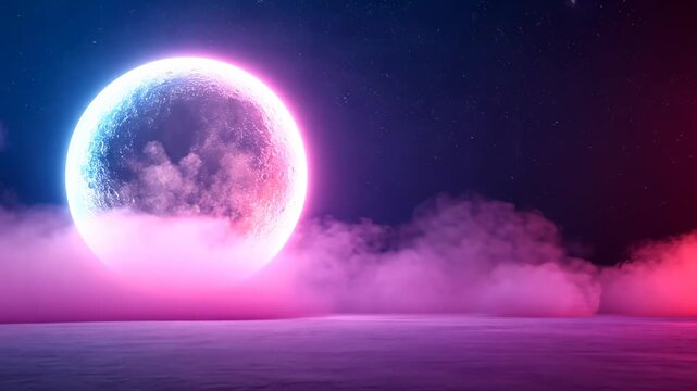 Enchanted moonrise: ethereal glow and mesmerizing clouds under starry twilight