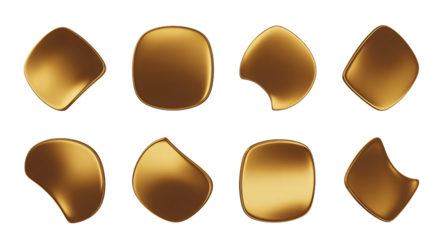 Collection of eight abstract golden fluid shapes with soft edges - Powered by Adobe