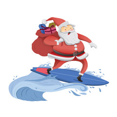 Santa Claus Surfing on a Summer Christmas Beach