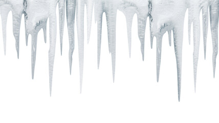 Row of sharp translucent icicles hanging down from the top edge against a solid