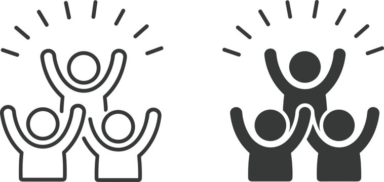 Three People Icons Celebrating One Solid Black Two Outline Keywords: people, icon, silhouette, group, celebration, success