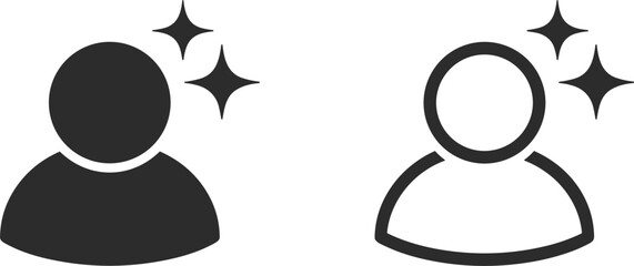 Two Person Icons One Solid Black One Outline with Sparkles Keywords: person, icon, silhouette, user, profile, avatar, symbol