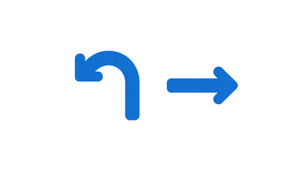 Blue curved arrow turning back followed by a straight right arrow symbol