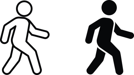 Two Stylized Icons of a Person Walking, One Outline, One Solid Black figure human