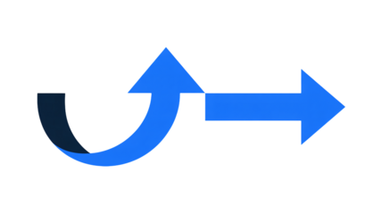 Bright blue curved arrow transitioning into a straight right arrow symbolizing progress and renewal