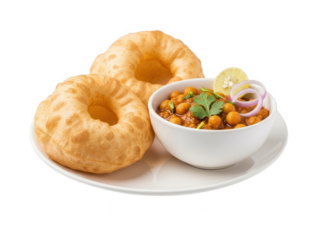 Indian Chole Bhature with Puri and Lemon Slice Indian food Indian cuisine