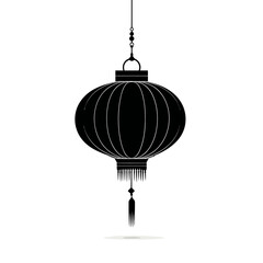 Black paper lantern silhouette with tassel isolated on white background