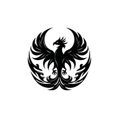 Obraz premium Black phoenix rising logo emblem heraldry design isolated on white background