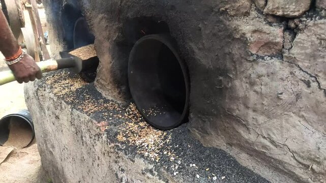 flattened rice making process | chura making process | fire furnace used for roasting flattened rice (chura ) | traditional furnace