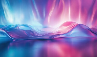 Vibrant glowing abstract wave patterns in shades of magenta and blue, soft light enhancing the smooth flowing design
