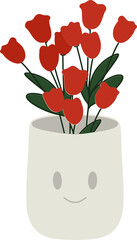 happy red rose potted plant vector