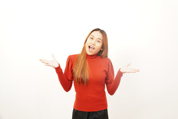 Surprised young woman with open palms and mouth open, expressing shock, astonishment, or asking a rhetorical question