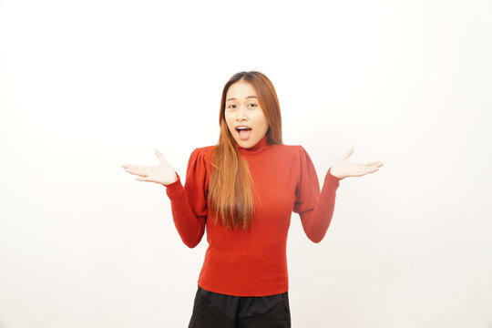 Surprised young woman with open palms and mouth open, expressing shock, astonishment, or asking a rhetorical question