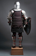 Back View of a Medieval Armored Knight with Shield on Display