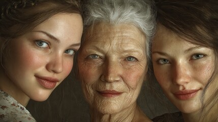 three generations of women close together showcasing diverse beauty and the strength of family bonds
