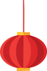 A bright red traditional Chinese lantern with golden accents and hanging tassels is shown against a solid black background in a clean illustrative style.