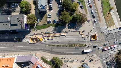 Aerial View of City Street with Construction and Traffic