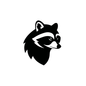Stylized black and white vector illustration of a raccoon head. Modern graphic design element, animal mascot, or wildlife emblem.