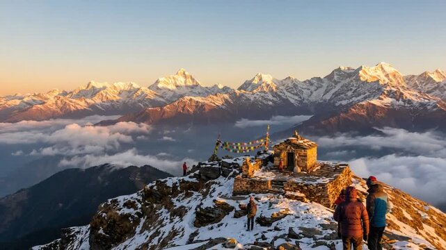 chandrashila peak uttarakhand mountain landscape drone zoom out india video
