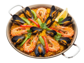 Spanish Seafood Paella with Shrimp and Mussels graphic