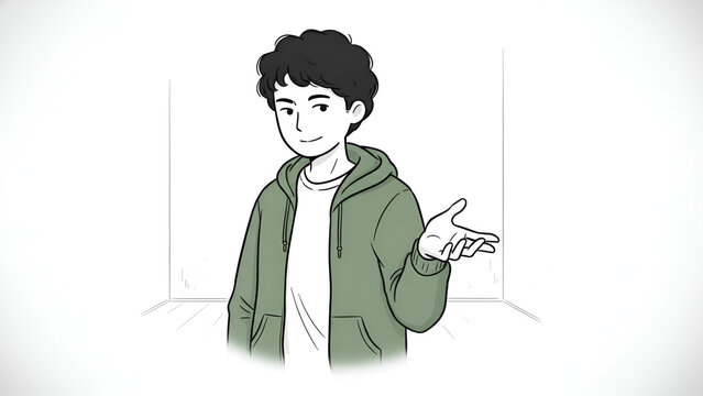 Young man shrugging in empty white room, uncertainty concept