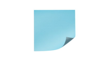 Blank light blue sticky note with a curled corner on a solid for notes