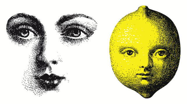 Vibrant Lemon Drawing with Playful Face Sketch - Professional Illustration for Graphic Design