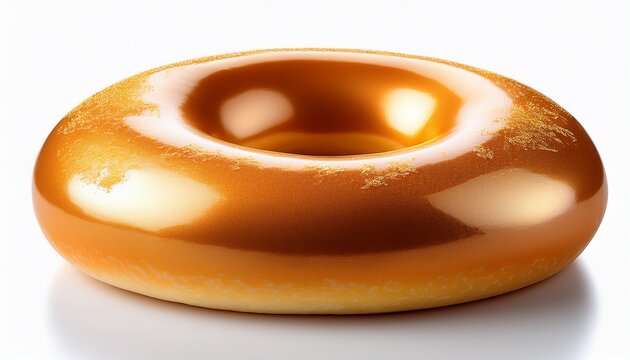 golden brown bagel with shiny glaze isolated on white background