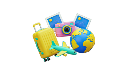 Travel Essentials: Suitcase, Camera, Airplane, Globe - Concept