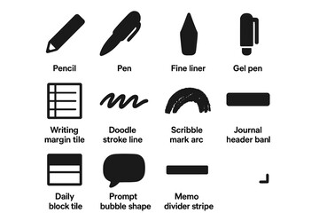 Liner tip mark line prompt daily set icon vector journal silhouette memo