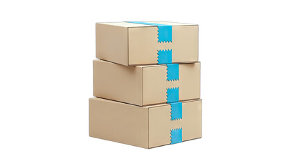 Obraz premium Stacked Cardboard Boxes with Blue Tape on White Background
