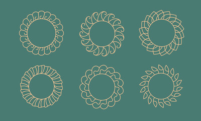 Bohemian style line sun, sunburst golden frames. Modern abstract celestial boho vector design for card, sticker