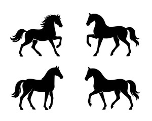 Fototapeta premium 4 horse illustrations, black, transparent background