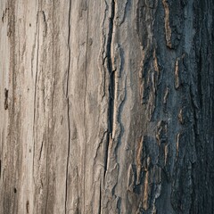Obraz premium A detailed texture view of rough, weathered gray bark on an old tree trunk, emphasizing the subtle monochromatic tones of the winter woodland, damp, old, monochromatic