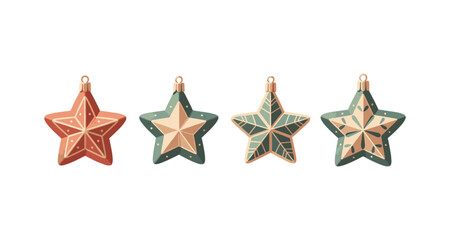 Four decorative star ornaments in a row, festive and charming