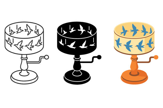 Animated Zoetrope Birds. Hand-cranked zoetrope with migrating birds circling in continuous loop, first in line style with thin