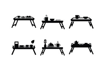 bed tray silhouette vector set